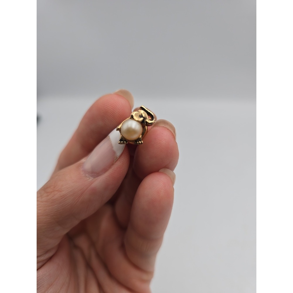 Unbranded Elephant Tie Tack Men OS Gold Faux Pearl Good Luck Animal Pin Chain